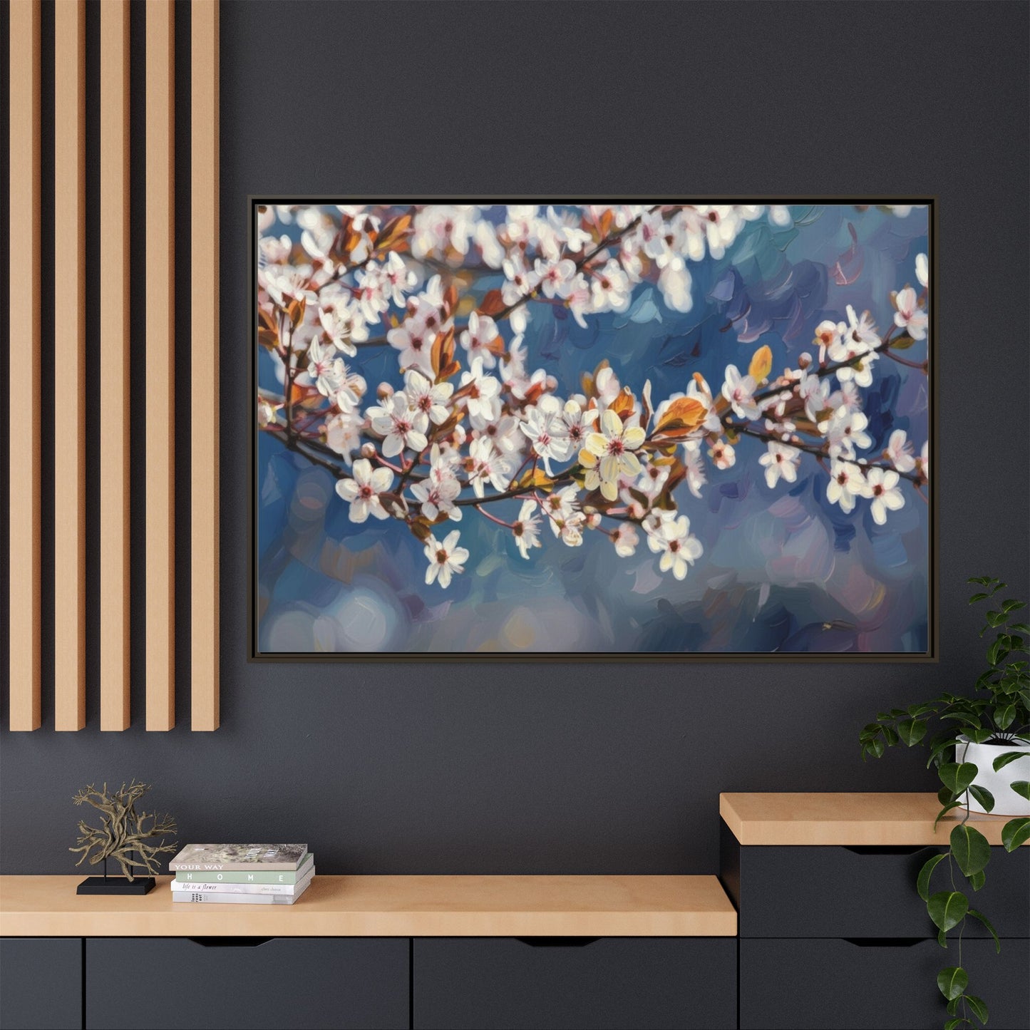 Framed Matte Canvas Print — Cherry Blossom Branch Wall Art