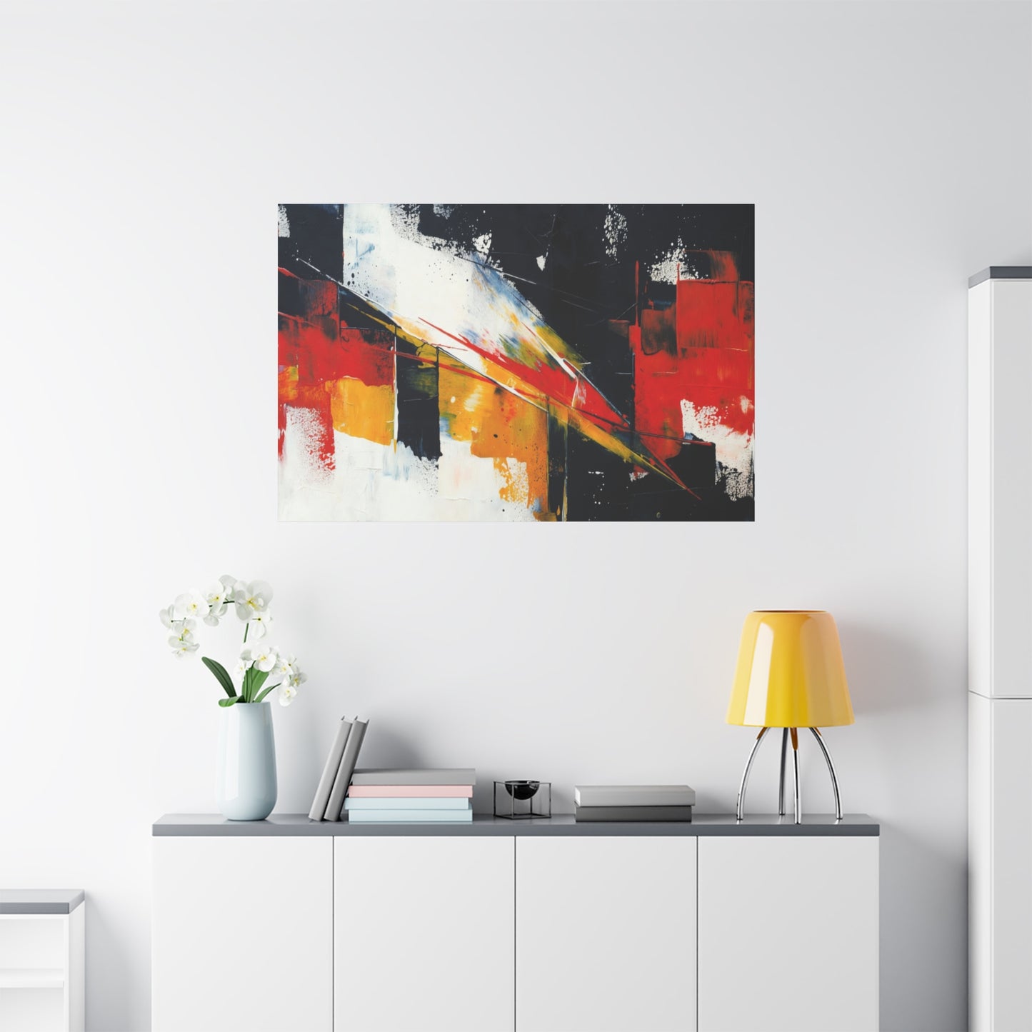 Abstract Geometric Canvas Art — Bold Red & Black Modern Wall Painting