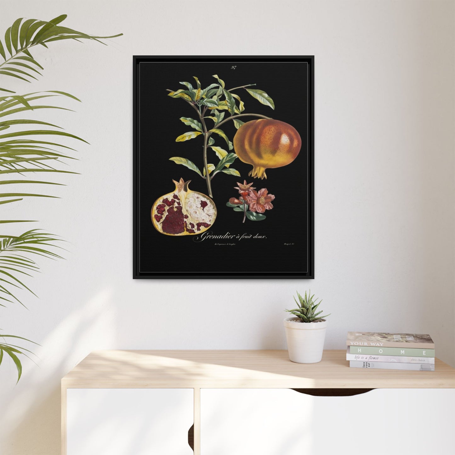 Pomegranate Botanical Framed Canvas Print — Vintage Fruit Wall Art