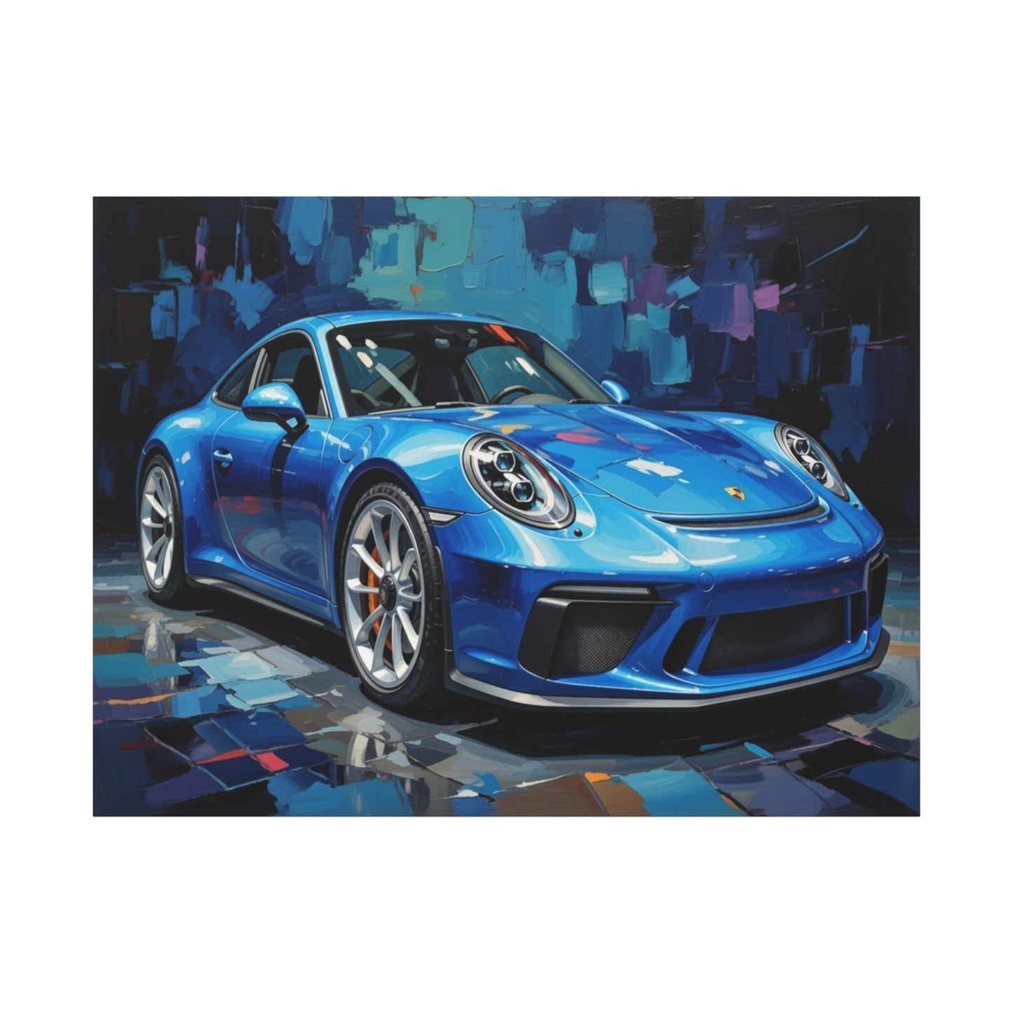 Blue Sports Car Canvas Wall Art — Modern Automotive Painting on Stretched Matte Canvas