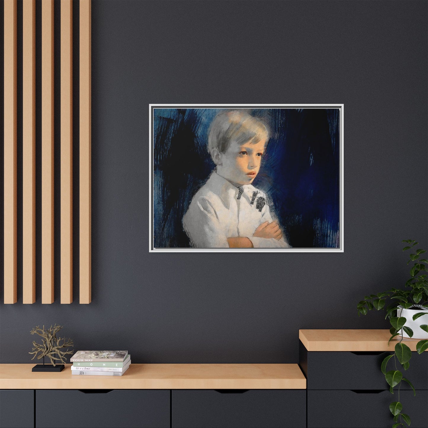 Painting of boy by Unknown Artist Framed Matte Canvas Wall Art Print