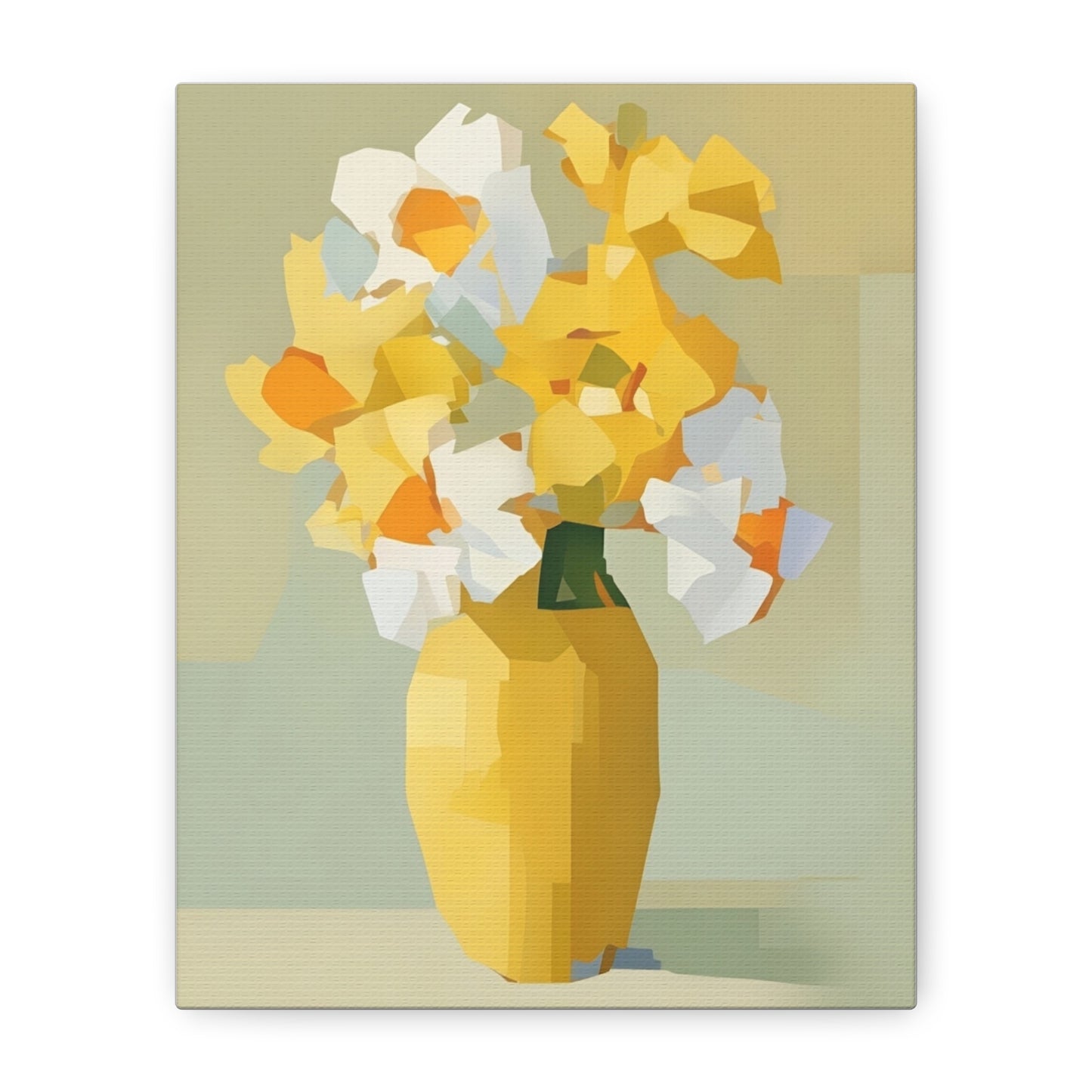 Yellow Vase Floral Canvas Print — Modern Abstract Daffodil Wall Art