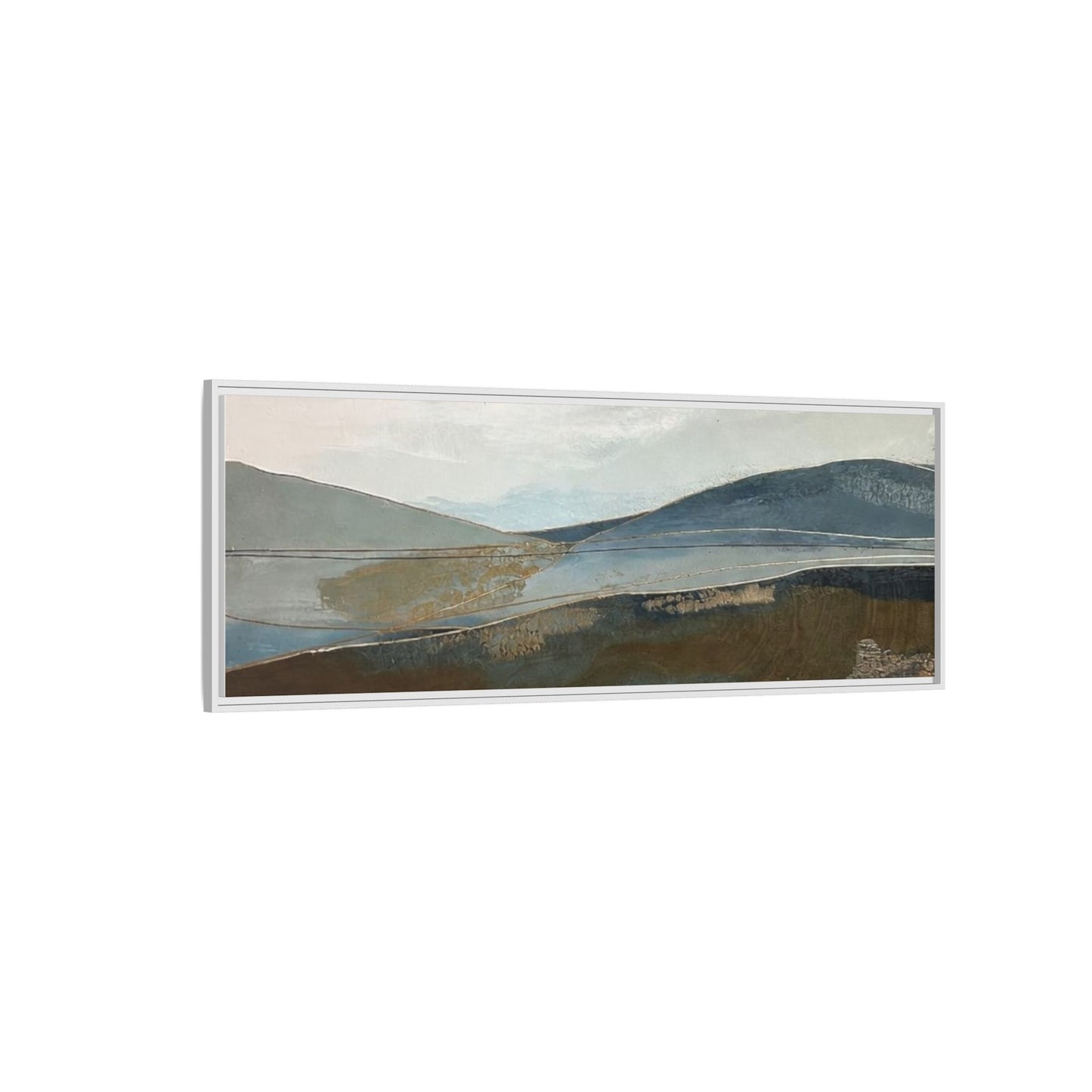 Framed Matte Canvas Landscape Art - Serene Abstract Hills in Blue & Earth Tones