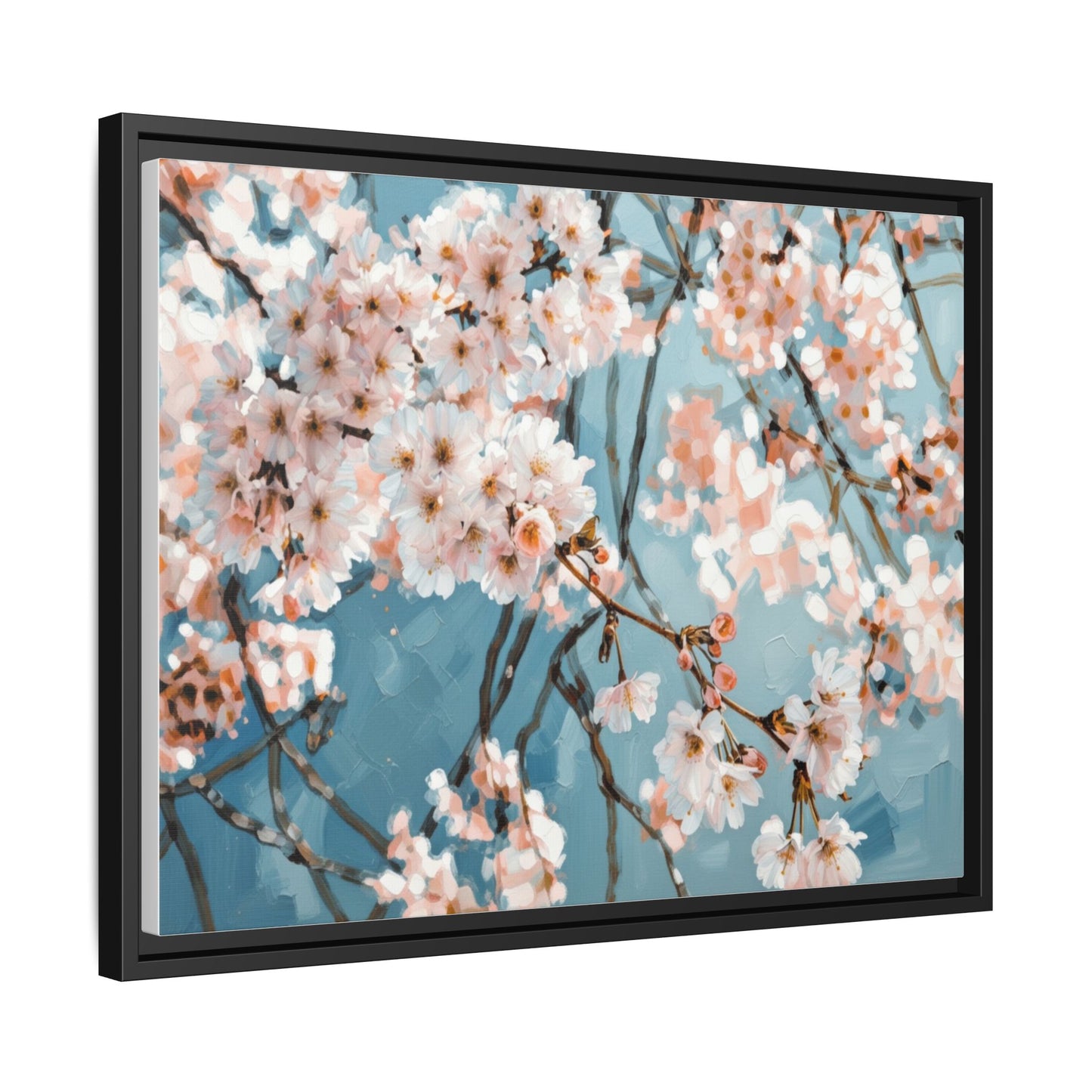 Framed Cherry Blossom Matte Canvas Print — Soft Pink Floral Wall Art