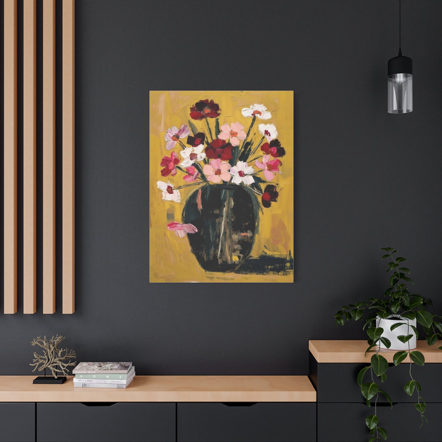 Floral Still Life Canvas Print  Pink & Red Wildflowers in Vase