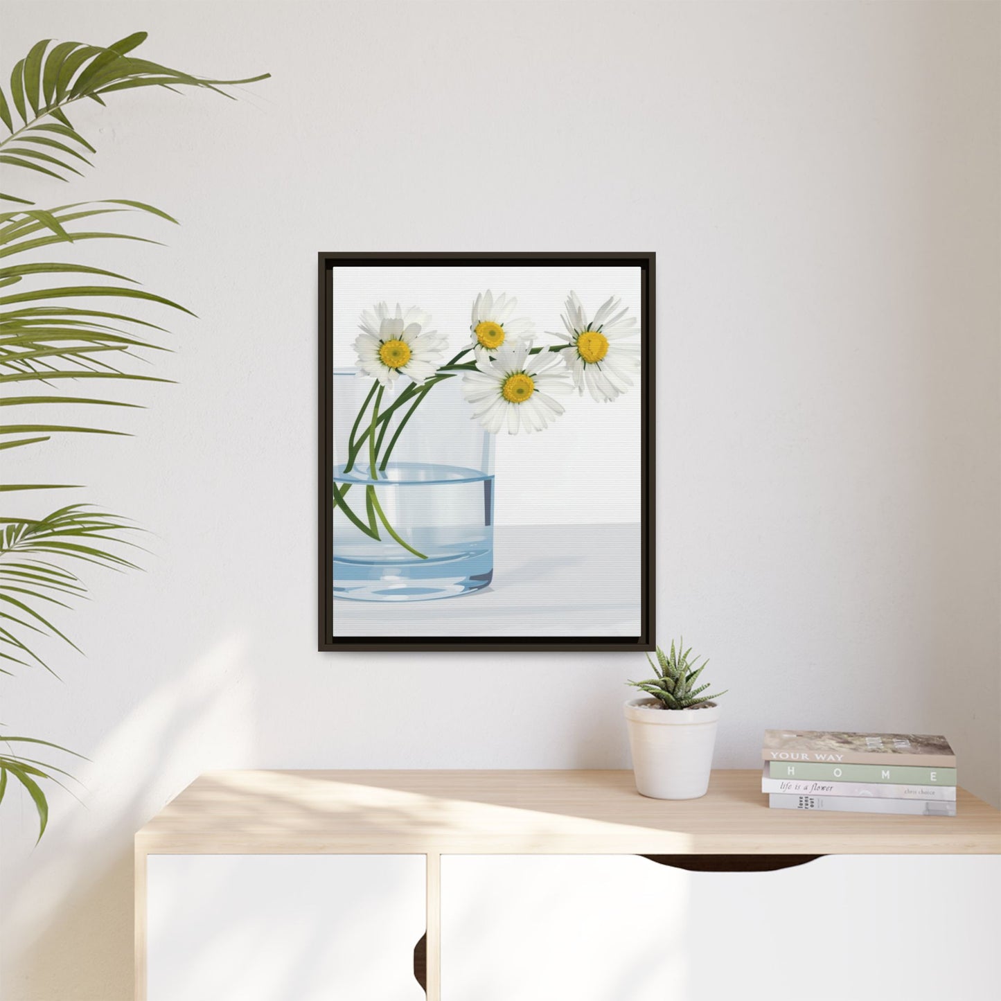 Framed Daisy Canvas Print — Minimal Botanical Wall Art