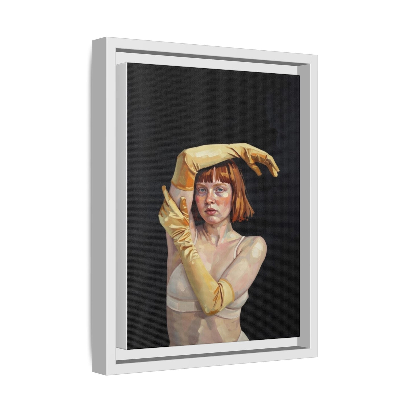 Framed Matte Canvas Art – Portrait of Woman in Yellow Gloves