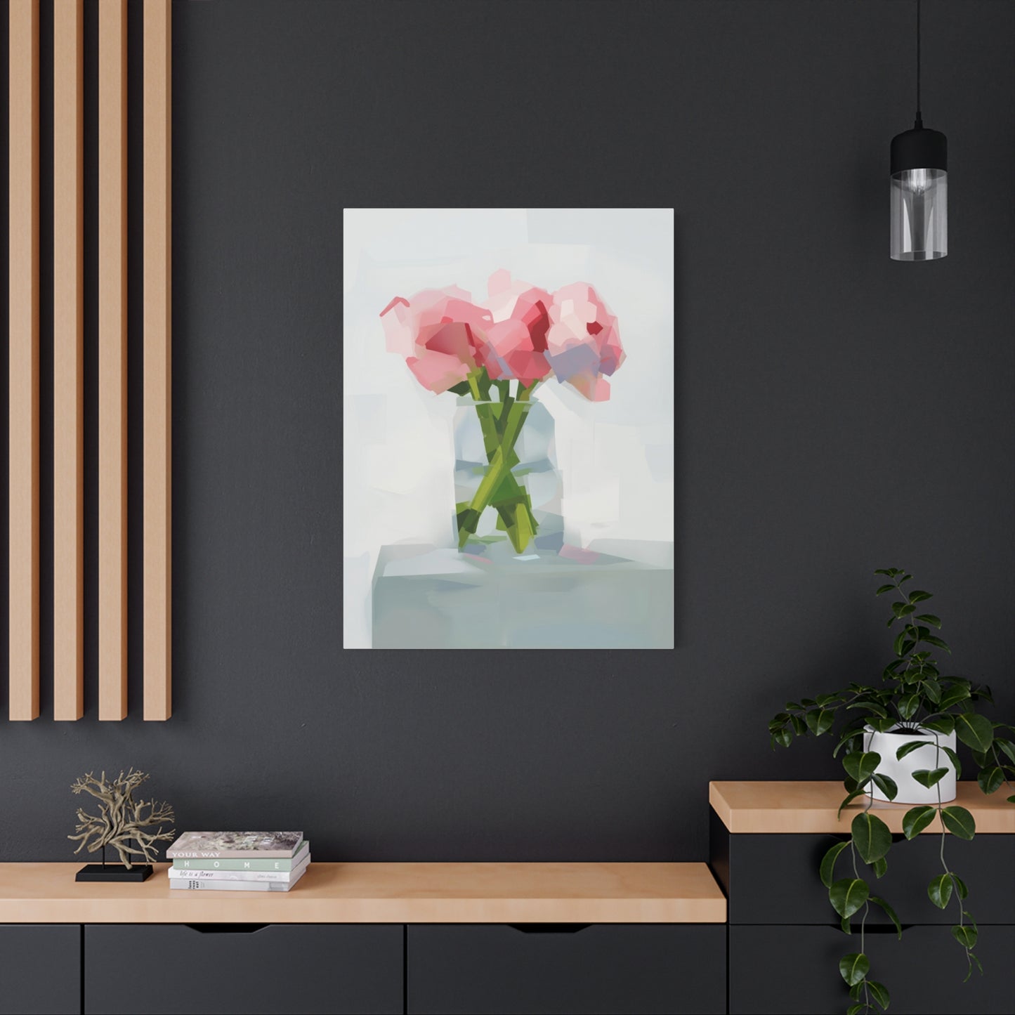 Pink Peonies Vase Canvas Art — Stretched Matte Wall Decor