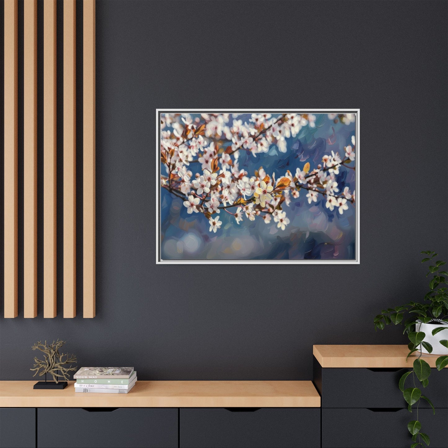 Framed Matte Canvas Print — Cherry Blossom Branch Wall Art