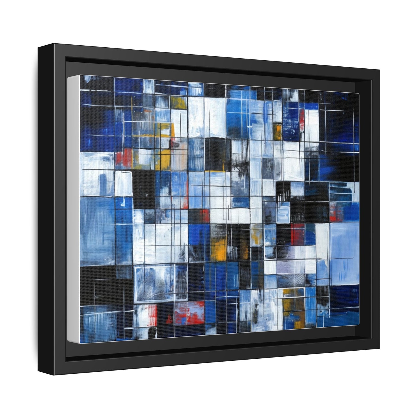 Abstract Blue Grid Matte Canvas Framed Art Print