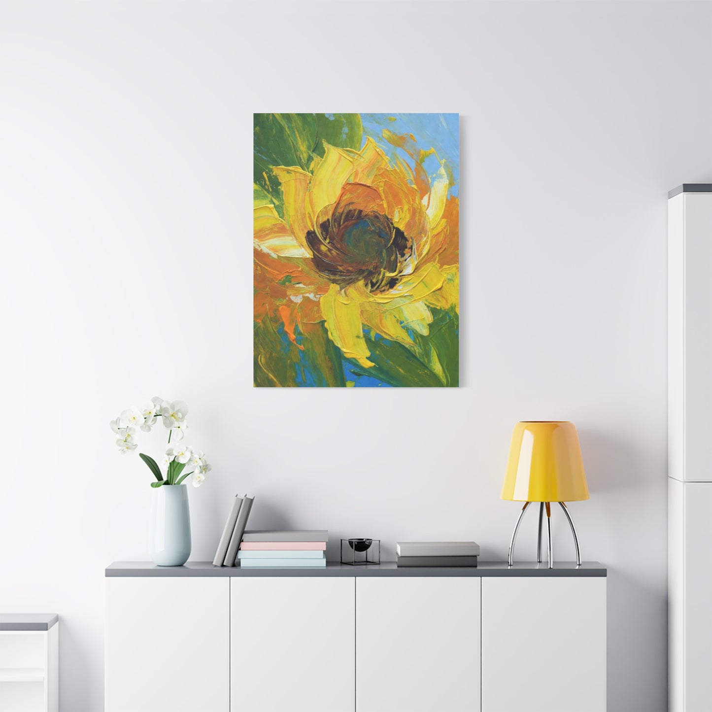 Sunflower Abstract Matte Canvas Wall Art — Bright Floral Painting on Stretched Canvas