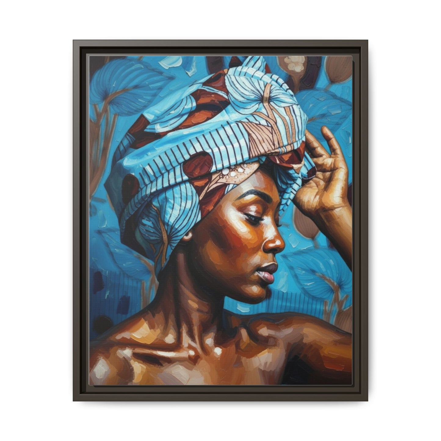 Framed Canvas Art — Portrait of Woman in Blue Headwrap