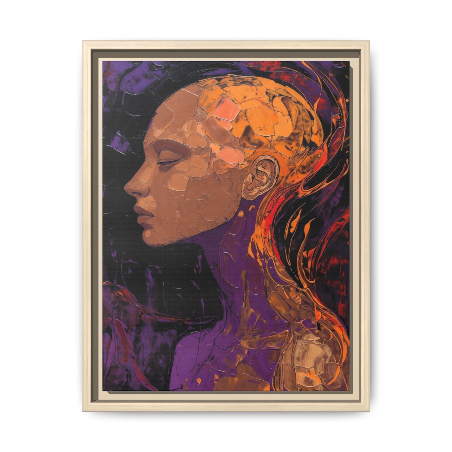 Abstract Profile Portrait Matte Framed Canvas — Multicolor Feminine Art Print
