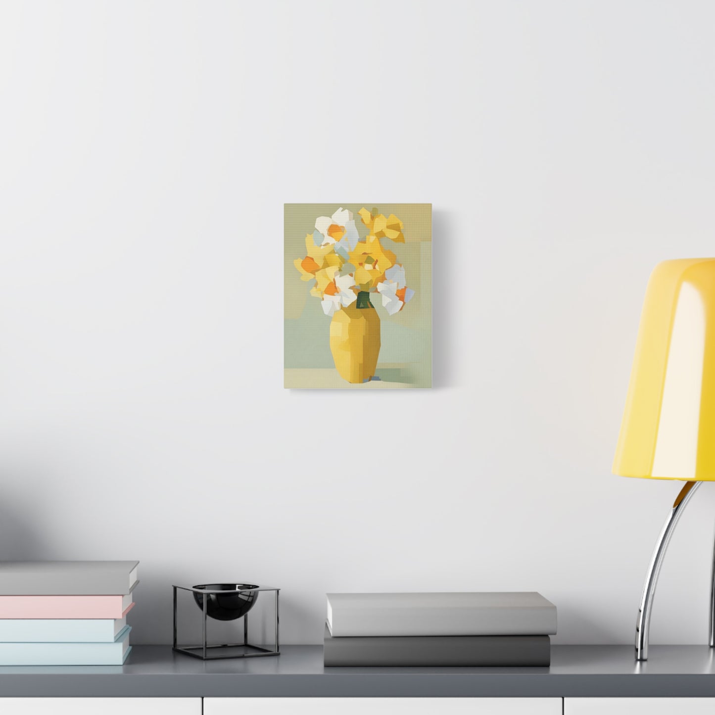 Yellow Vase Floral Canvas Print — Modern Abstract Daffodil Wall Art
