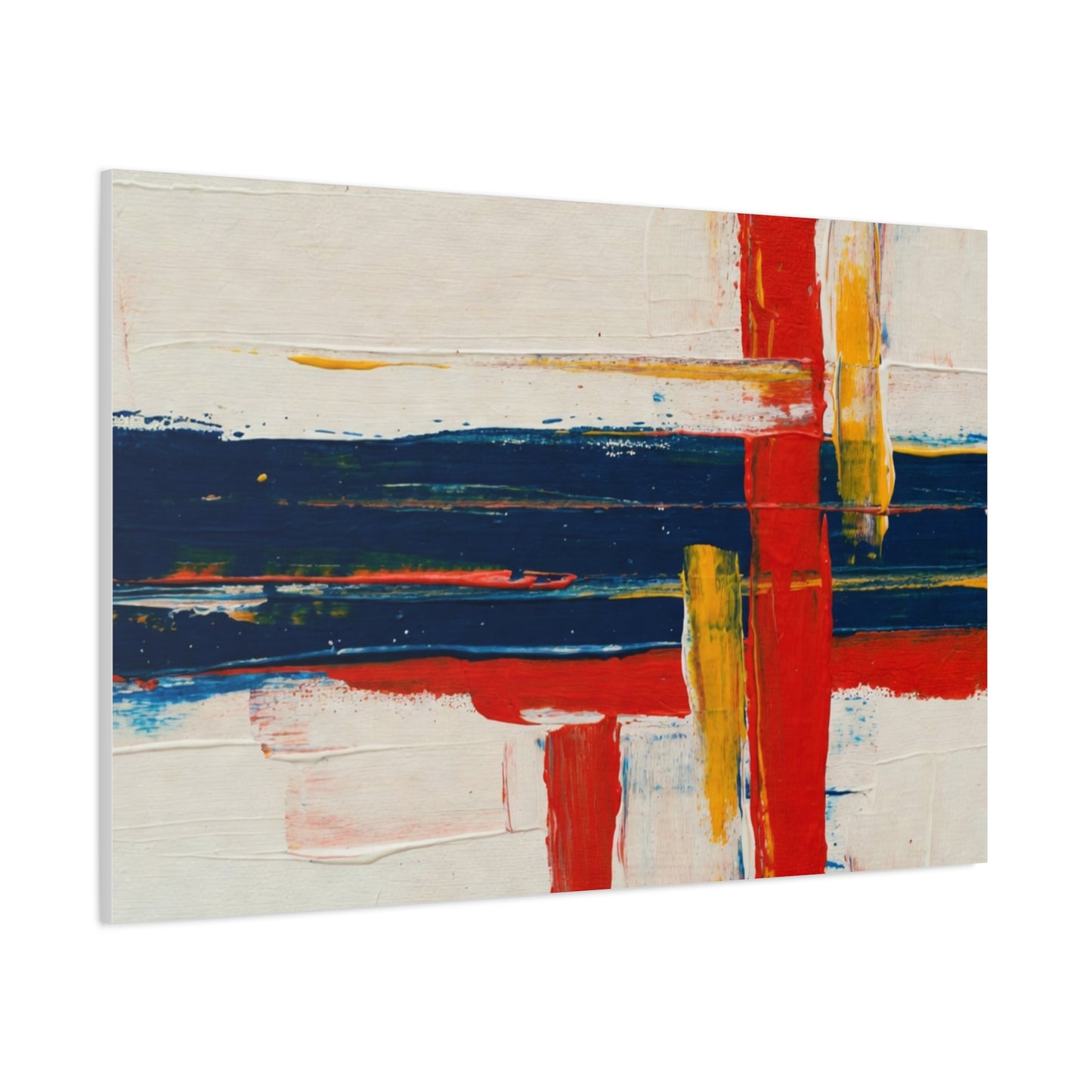 Abstract Modern Canvas Art Print — Red, Navy & Gold Stretched Matte Canvas