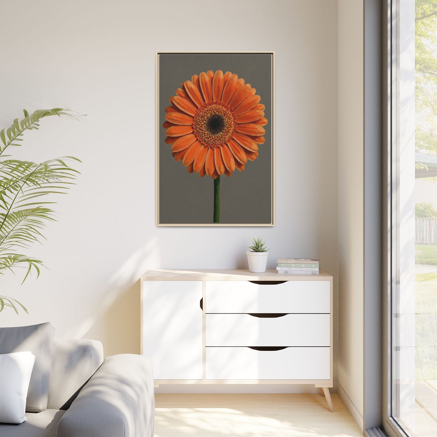 Orange Gerbera Daisy Matte Canvas Print (Framed)