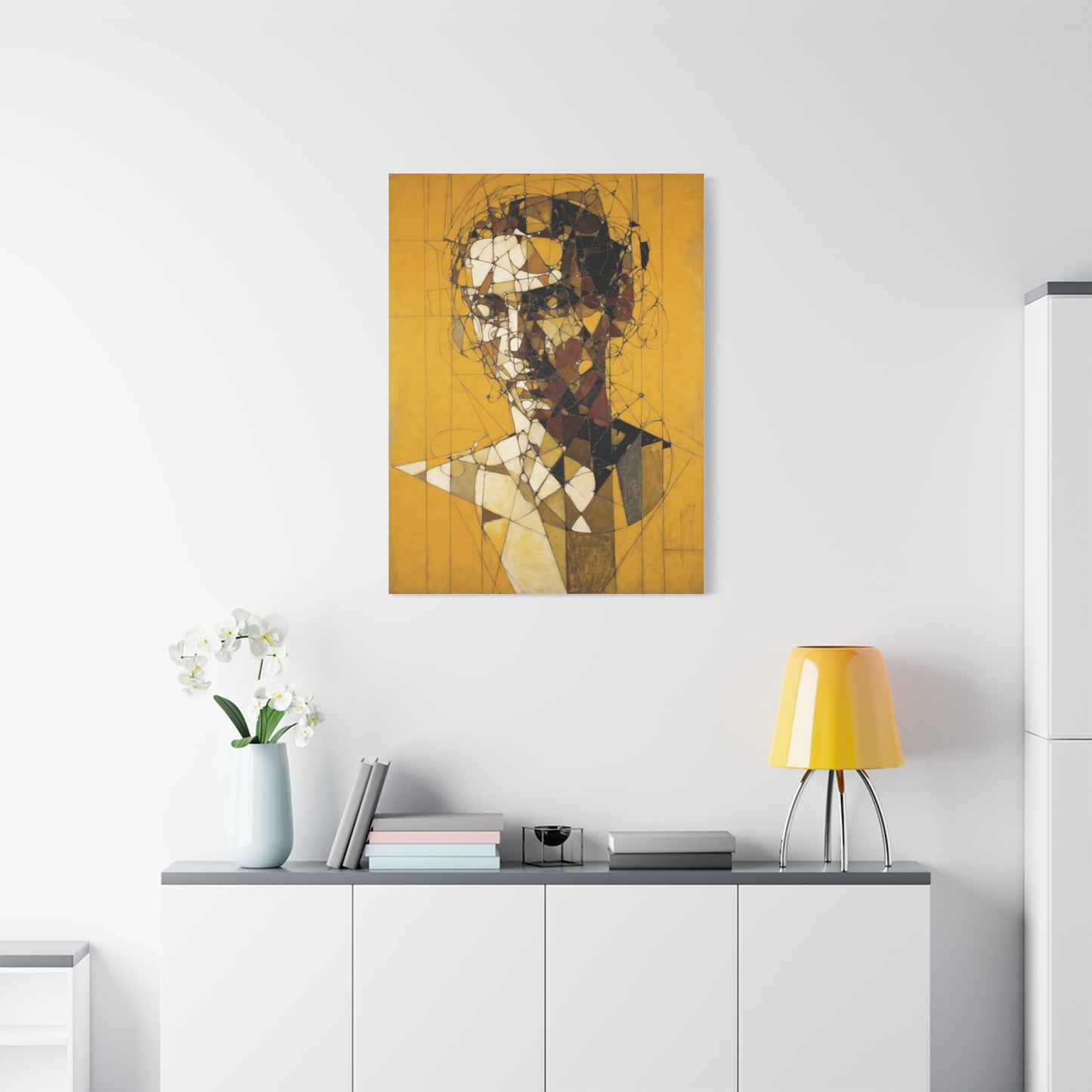 Geometric Portrait Matte Canvas Wall Art – Abstract Yellow Bust