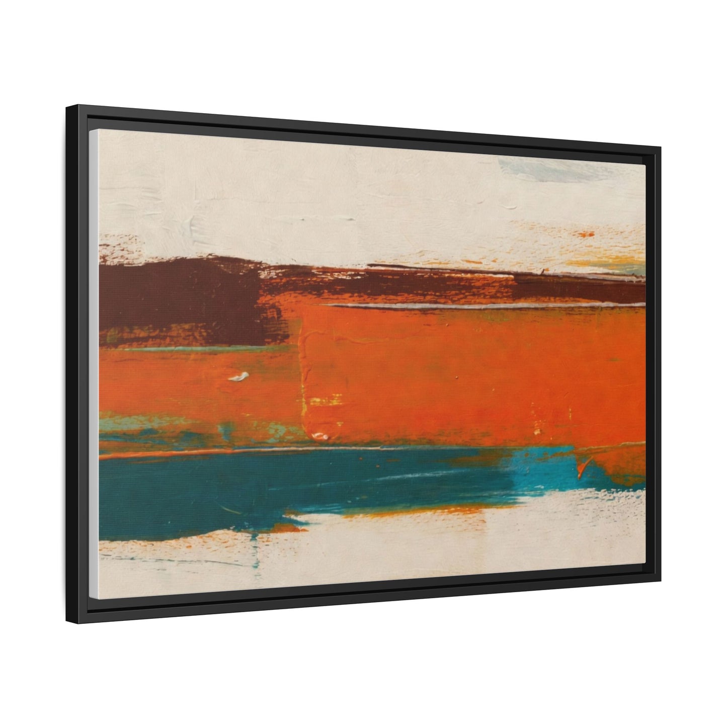 Abstract Horizon Matte Canvas Framed Print — Modern Orange Teal Wall Art