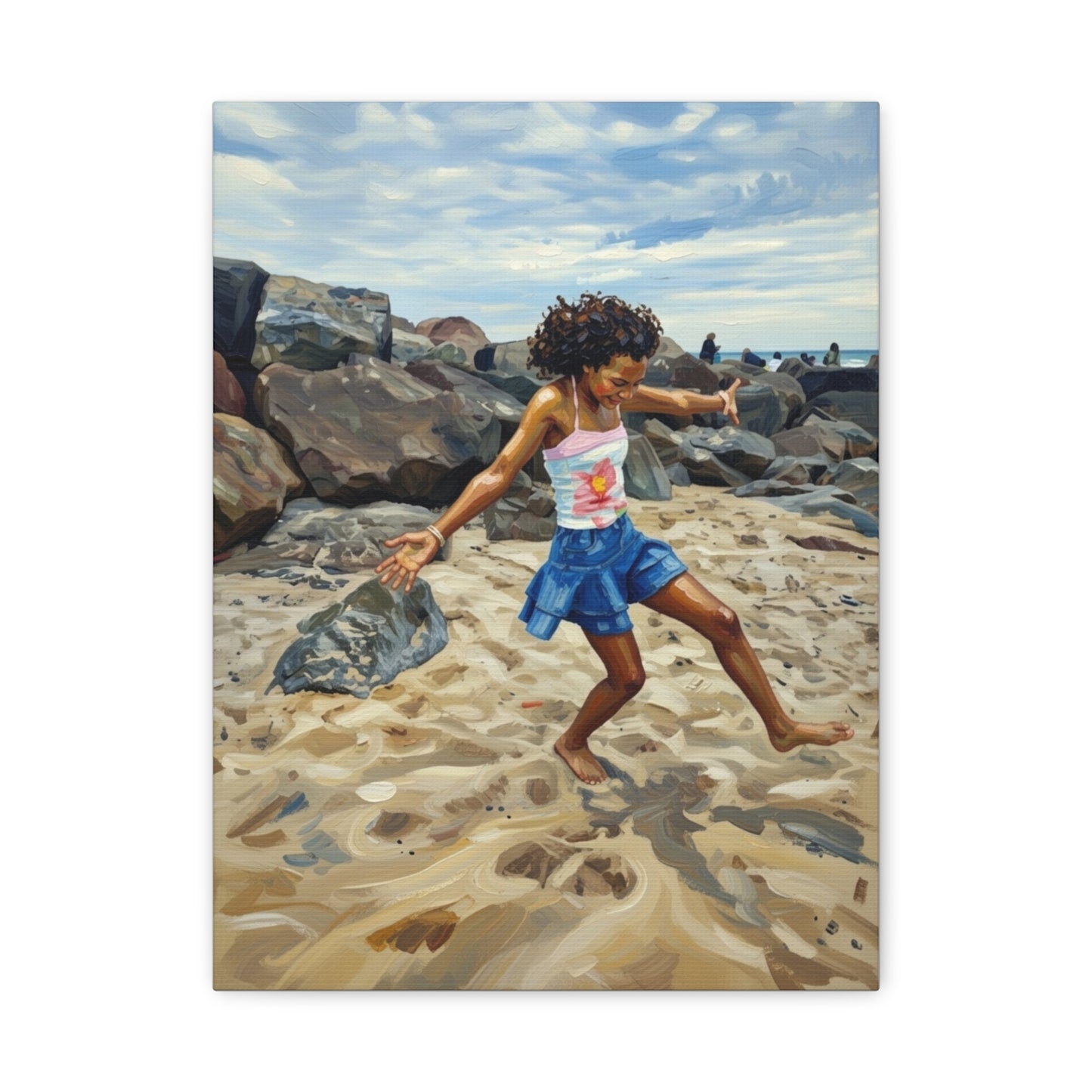 Beach Joy Canvas Print — Child Playing on Sand Stretched Matte Wall Art