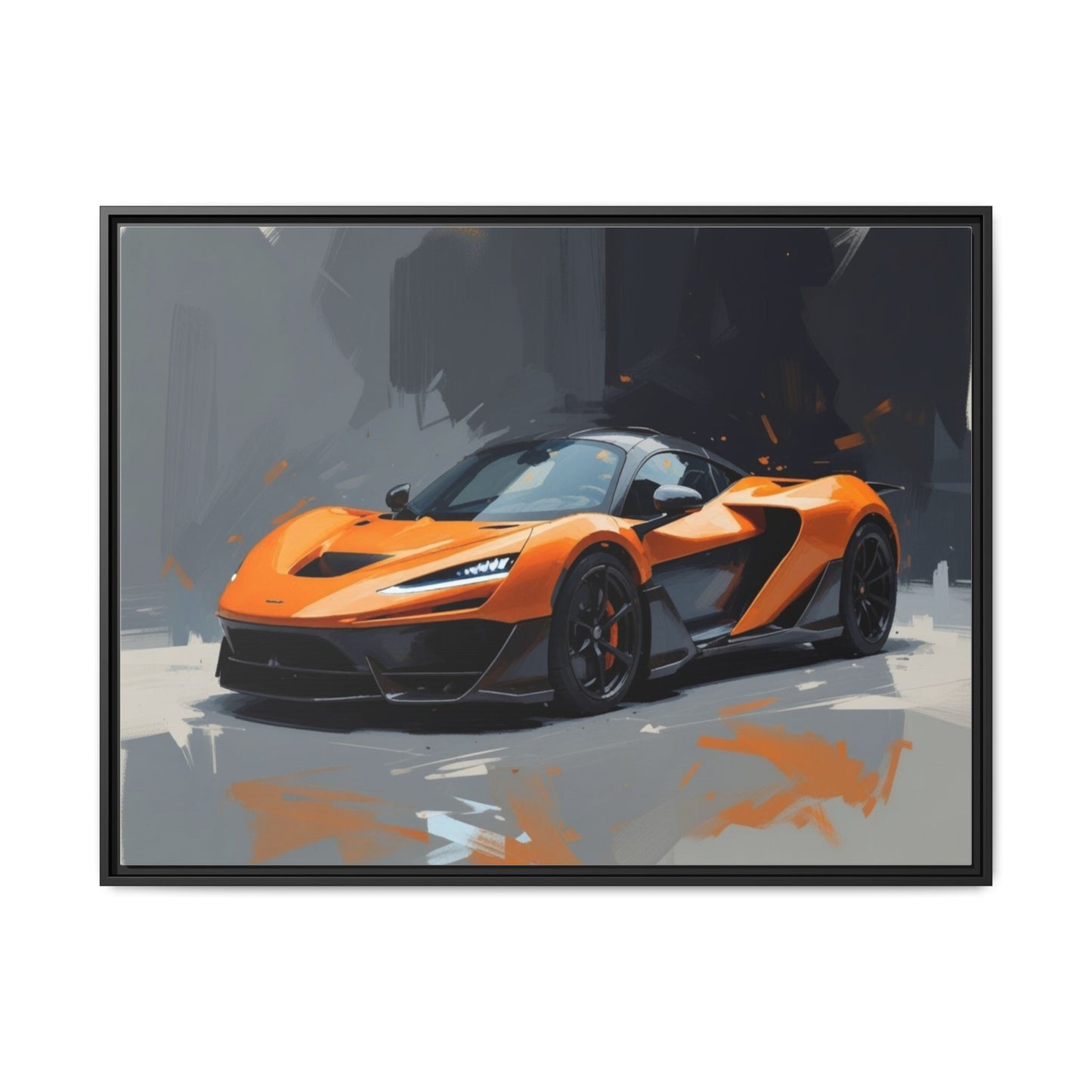 Framed Matte Canvas — Orange Sports Car Print