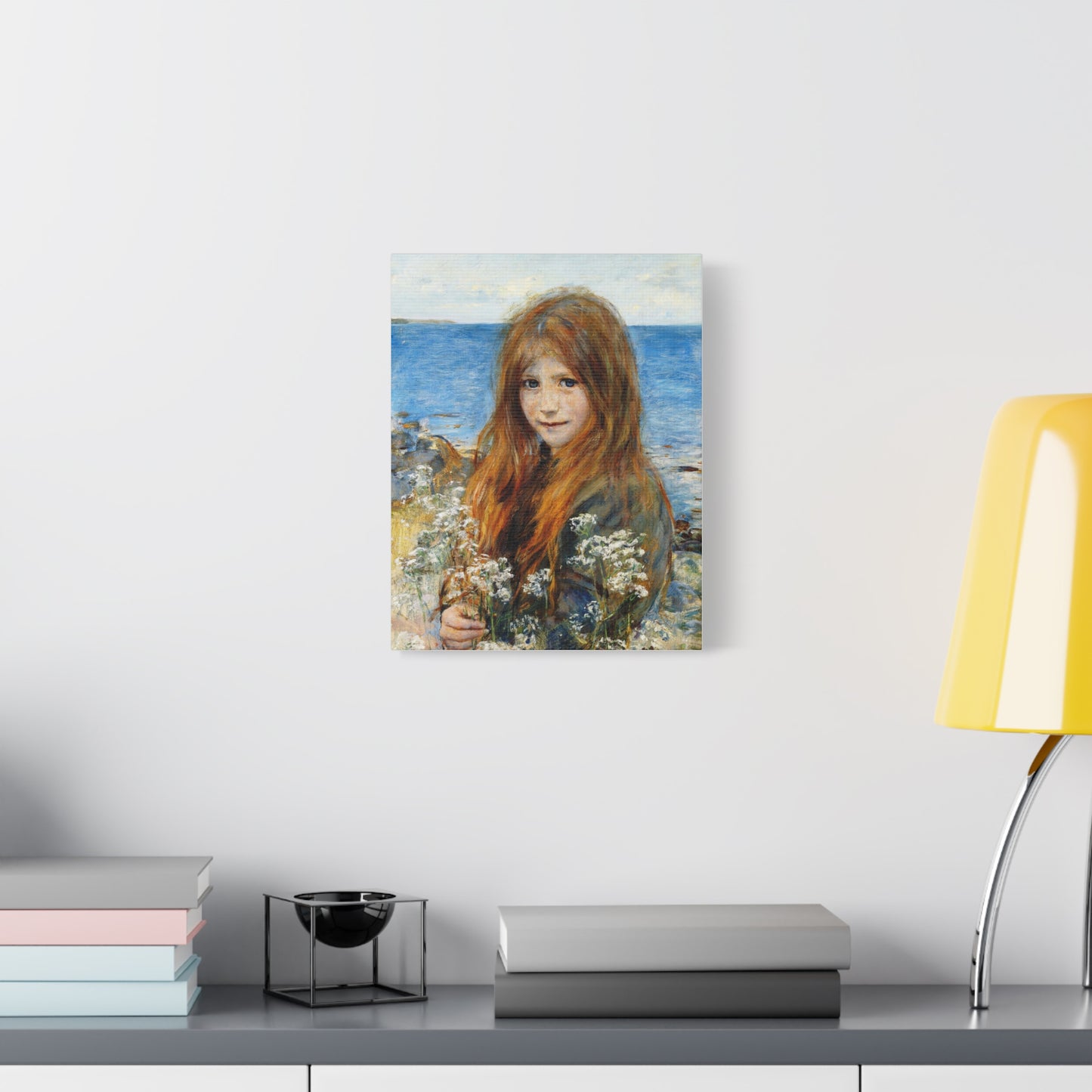 Little girl on the beach by Hans Olaf Heyerdahl Matte Canvas Wall Art Print