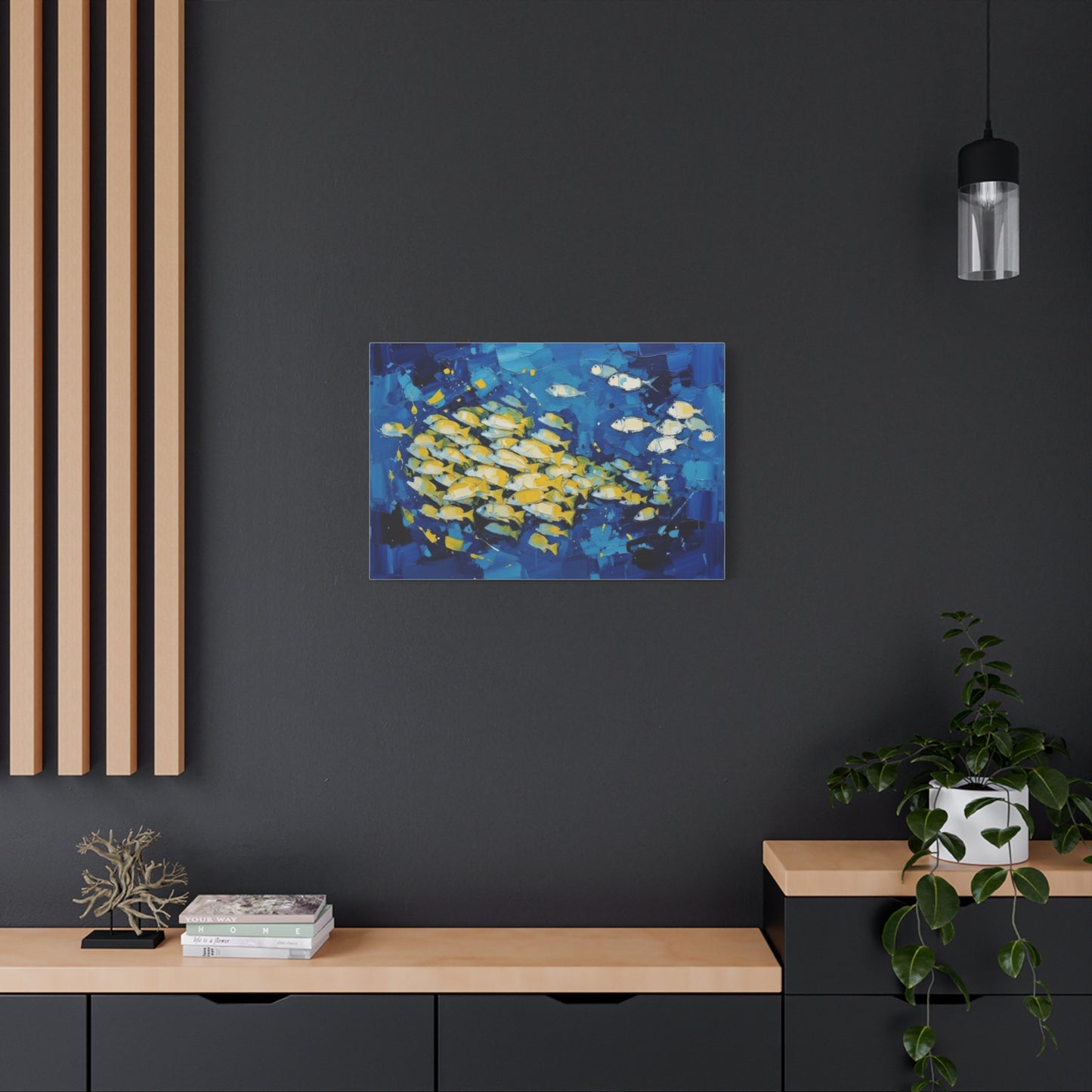 Canvas Wall Art - Blue School of Fish Matte Stretched Canvas
