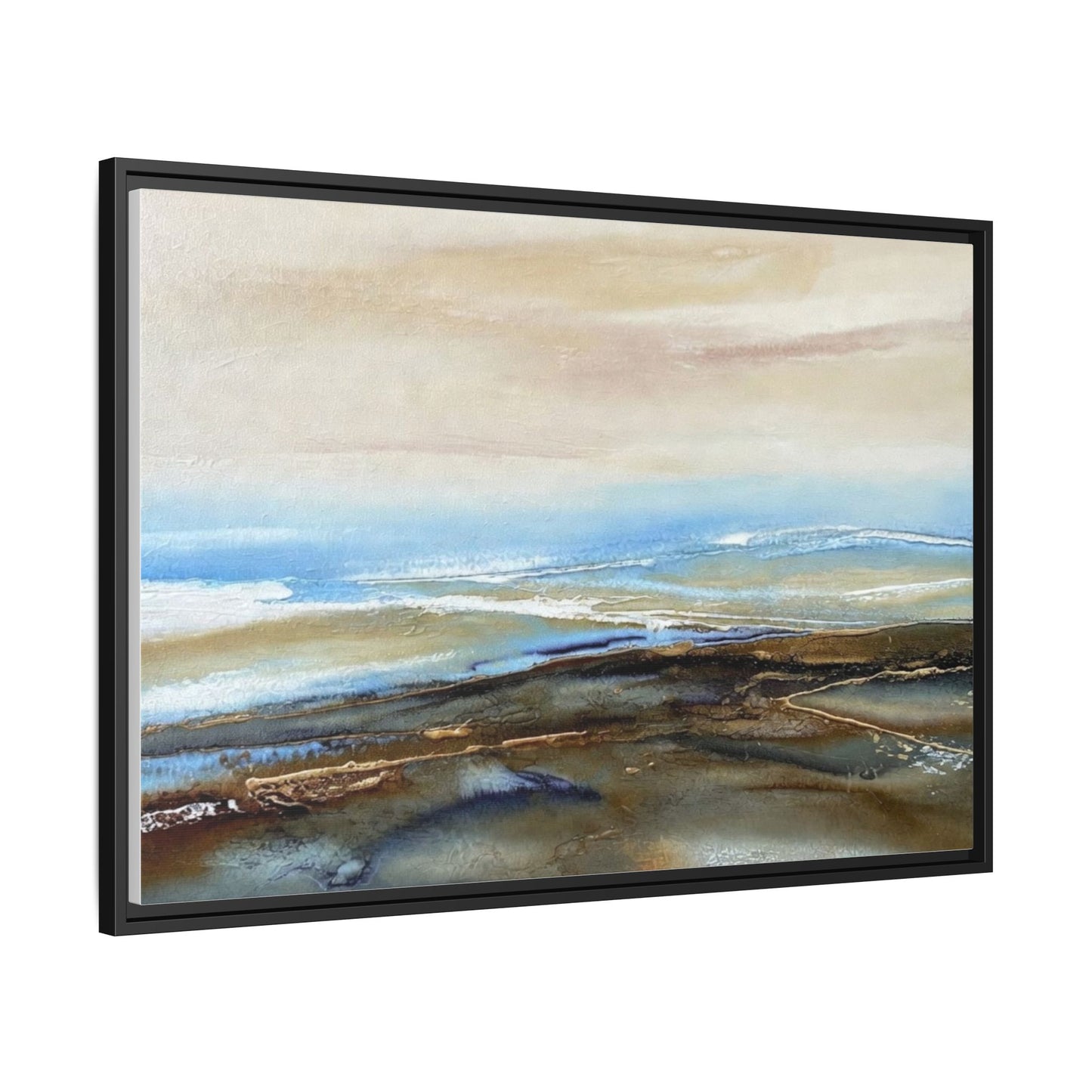 Framed Abstract Seascape Matte Canvas — Coastal Blue & Earth Tone Wall Art