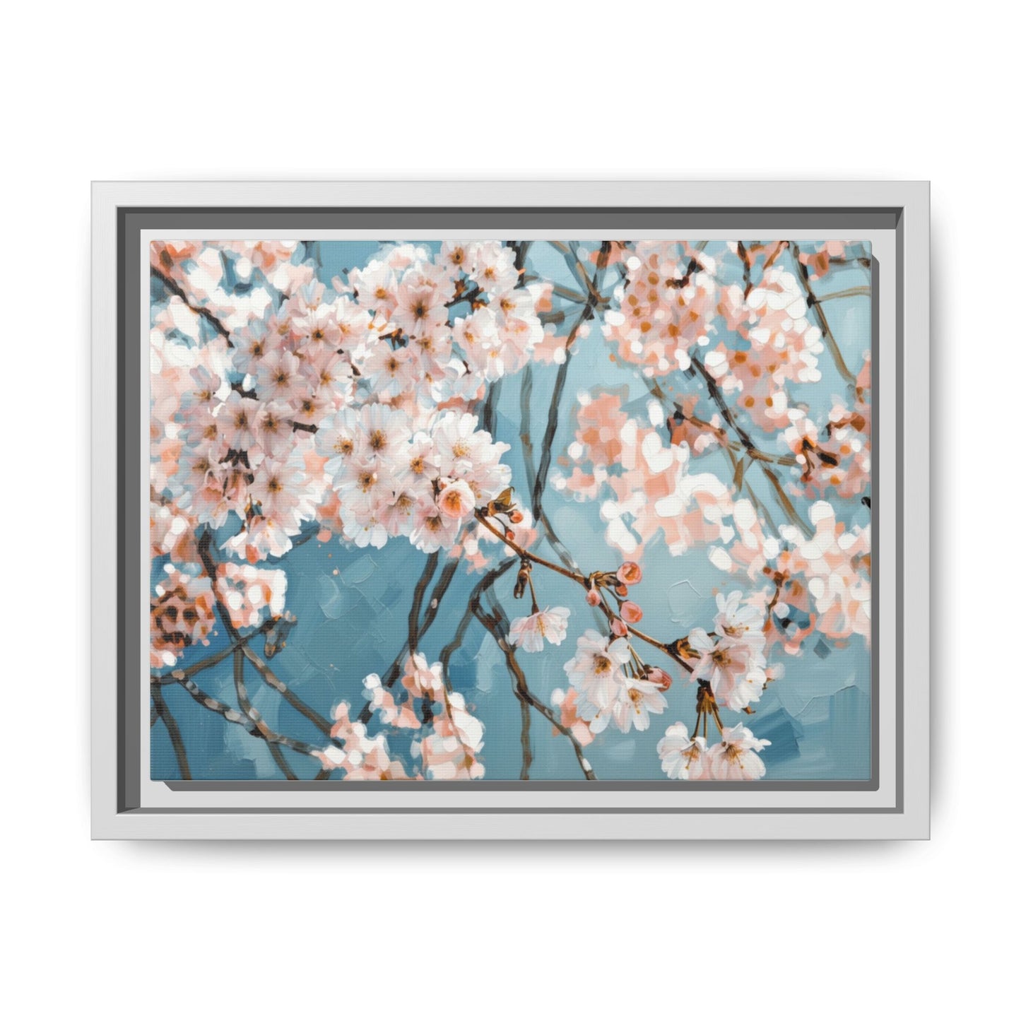 Framed Cherry Blossom Matte Canvas Print — Soft Pink Floral Wall Art
