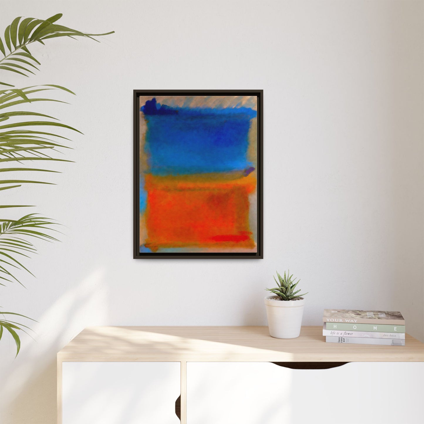 Abstract Color Block Matte Canvas Framed Wall Art — Blue & Orange Modern Painting