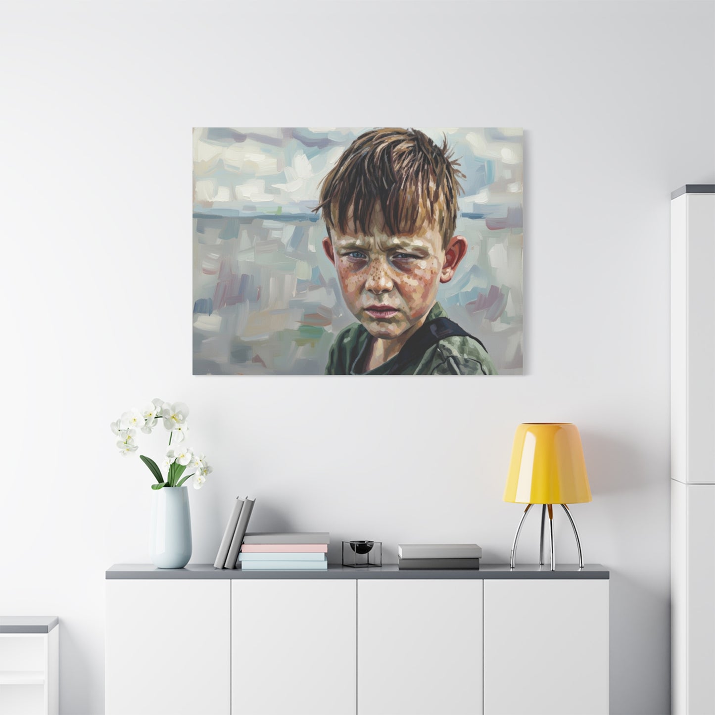 Melancholic Boy Portrait Canvas Print — Matte Stretched Wall Art