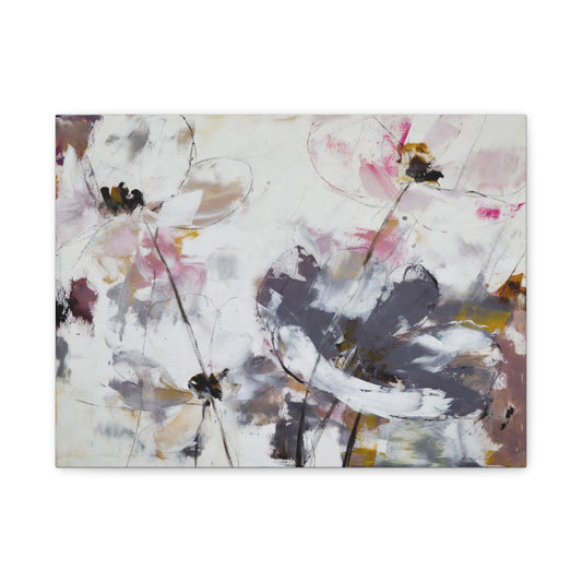 Abstract Floral Canvas Wall Art — Soft Neutral Blossoms Matte Stretched Canvas