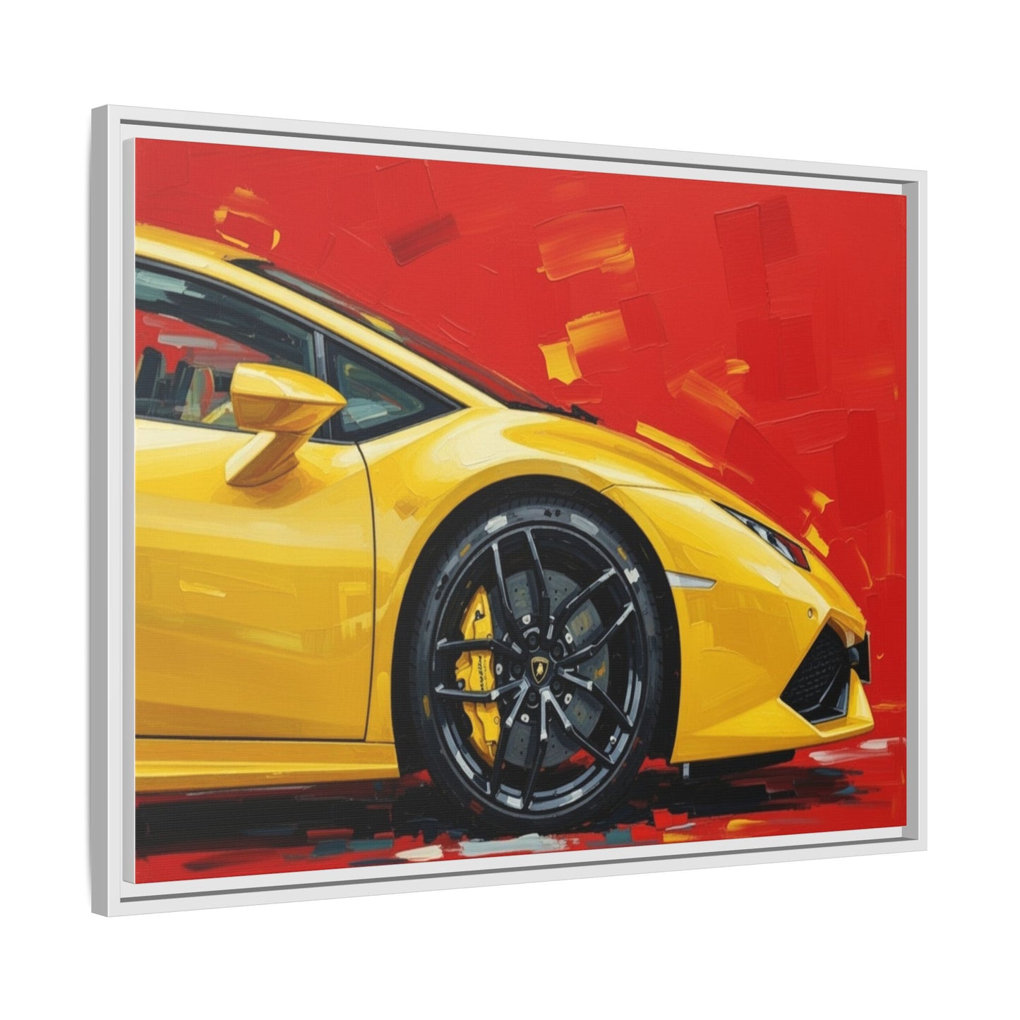 Yellow Sports Car Matte Canvas Print — Framed Automotive Wall Art