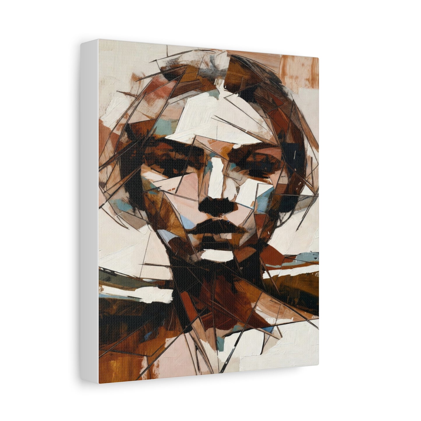Abstract Geometric Portrait Canvas Print — Modern Brown & Teal Wall Art
