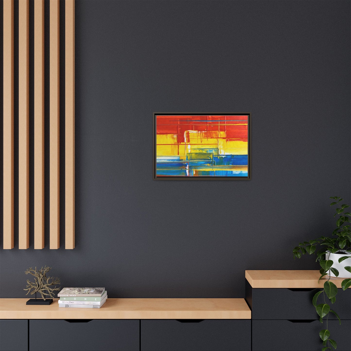 Abstract Multi-Color Framed Canvas Art — Modern Geometric Wall Decor