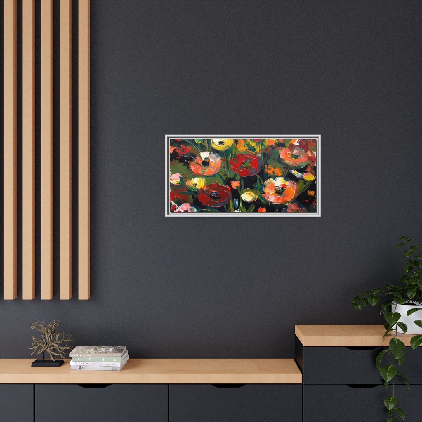 Framed Floral Canvas Print — Vibrant Abstract Poppies Wall Art