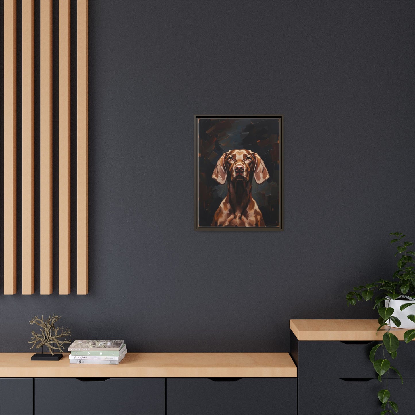 Framed Matte Canvas Dog Portrait – Brown Vizsla Wall Art