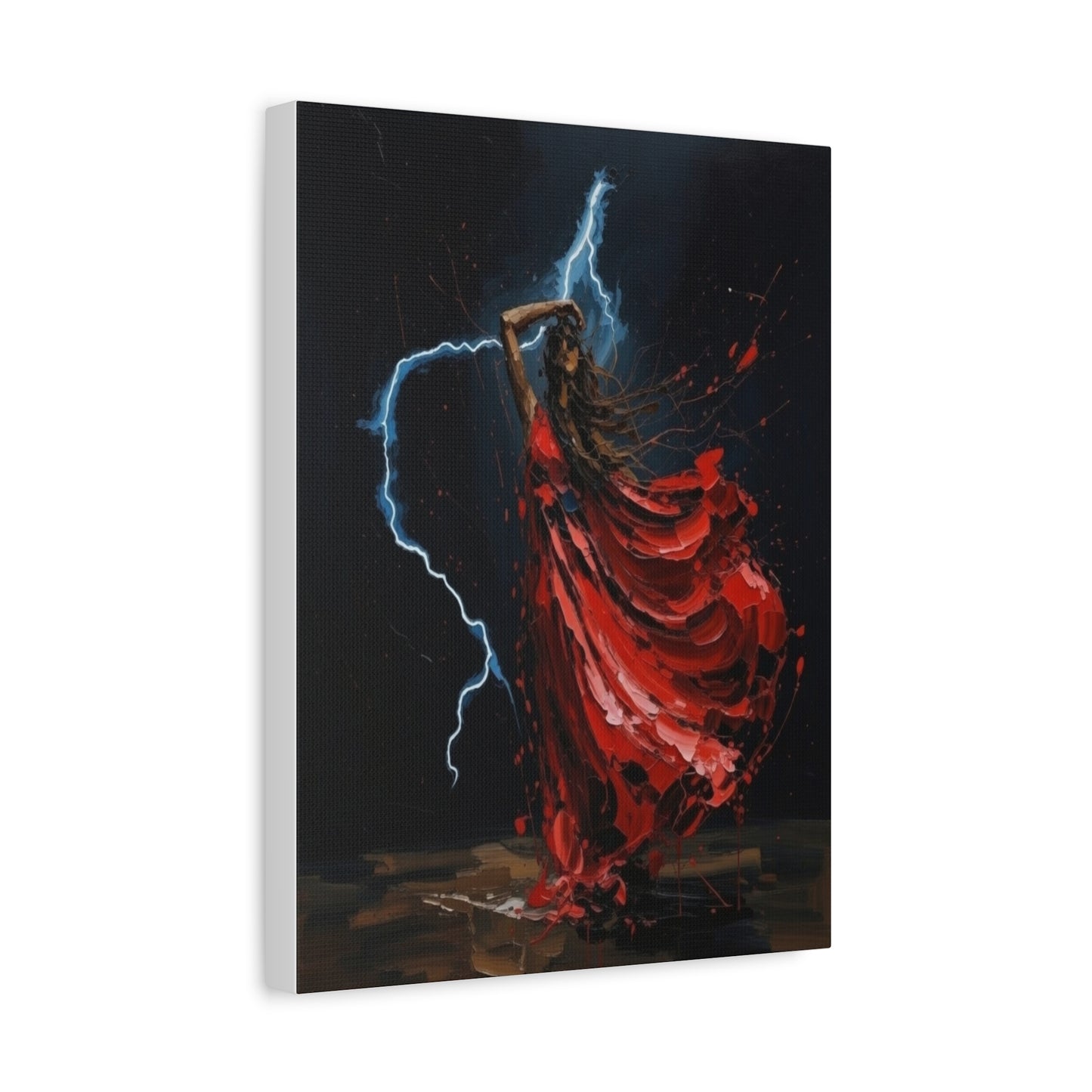 Red Dance Lightning - Matte Stretched Canvas Art