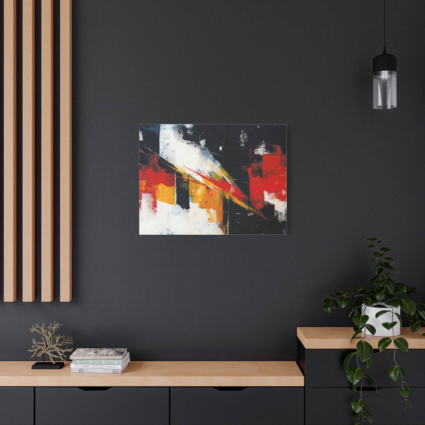 Abstract Geometric Canvas Art — Bold Red & Black Modern Wall Painting