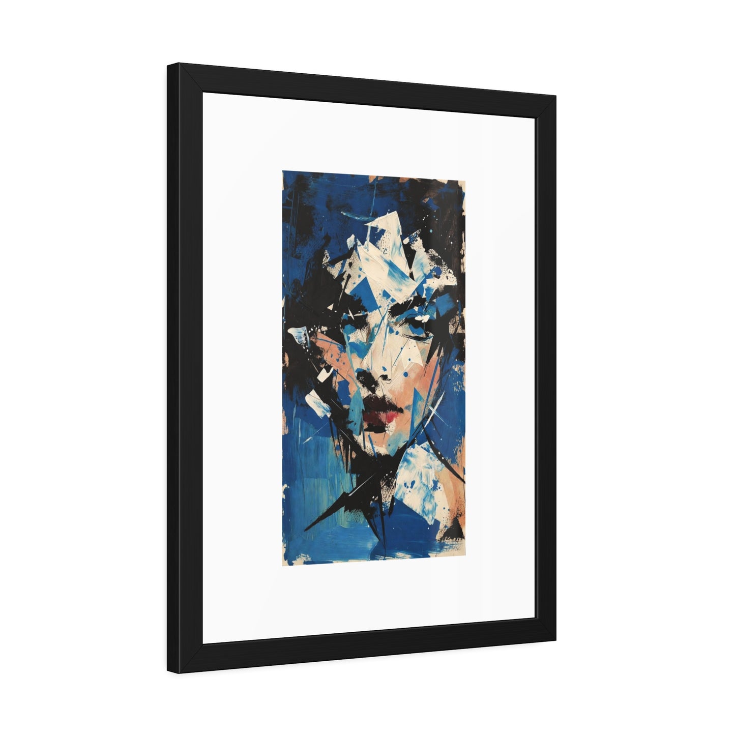 Abstract Blue Portrait Framed Paper Poster — Modern Expressionist Wall Art