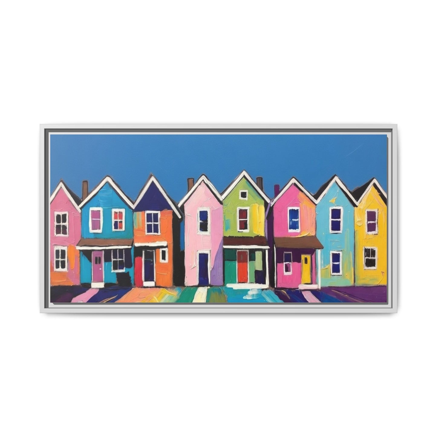 Colorful Beach Houses Matte Canvas Framed Wall Art