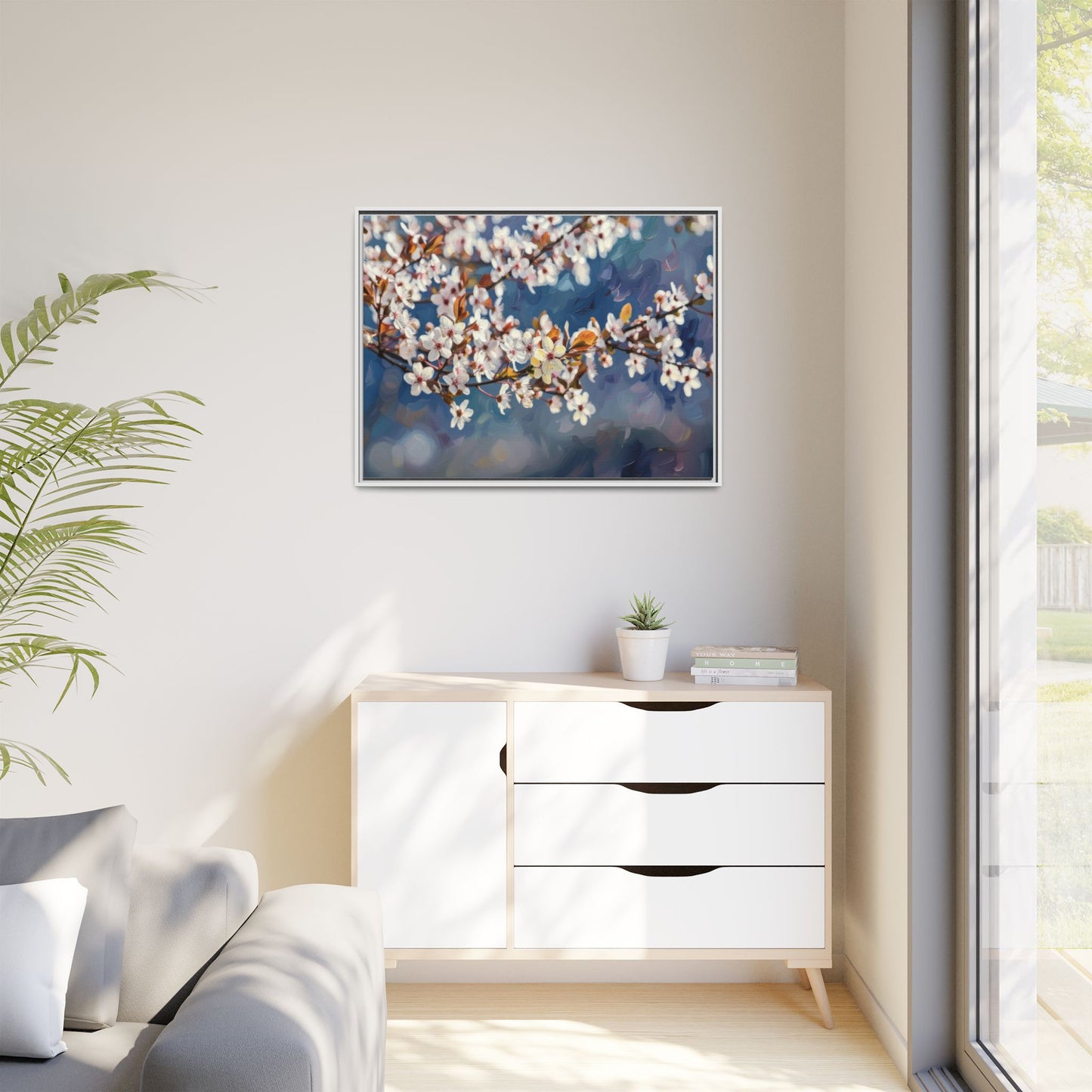 Framed Matte Canvas Print — Cherry Blossom Branch Wall Art