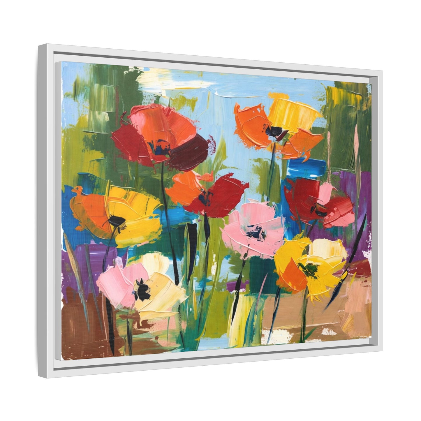 Framed Floral Canvas Print — Colorful Abstract Poppy Artwork