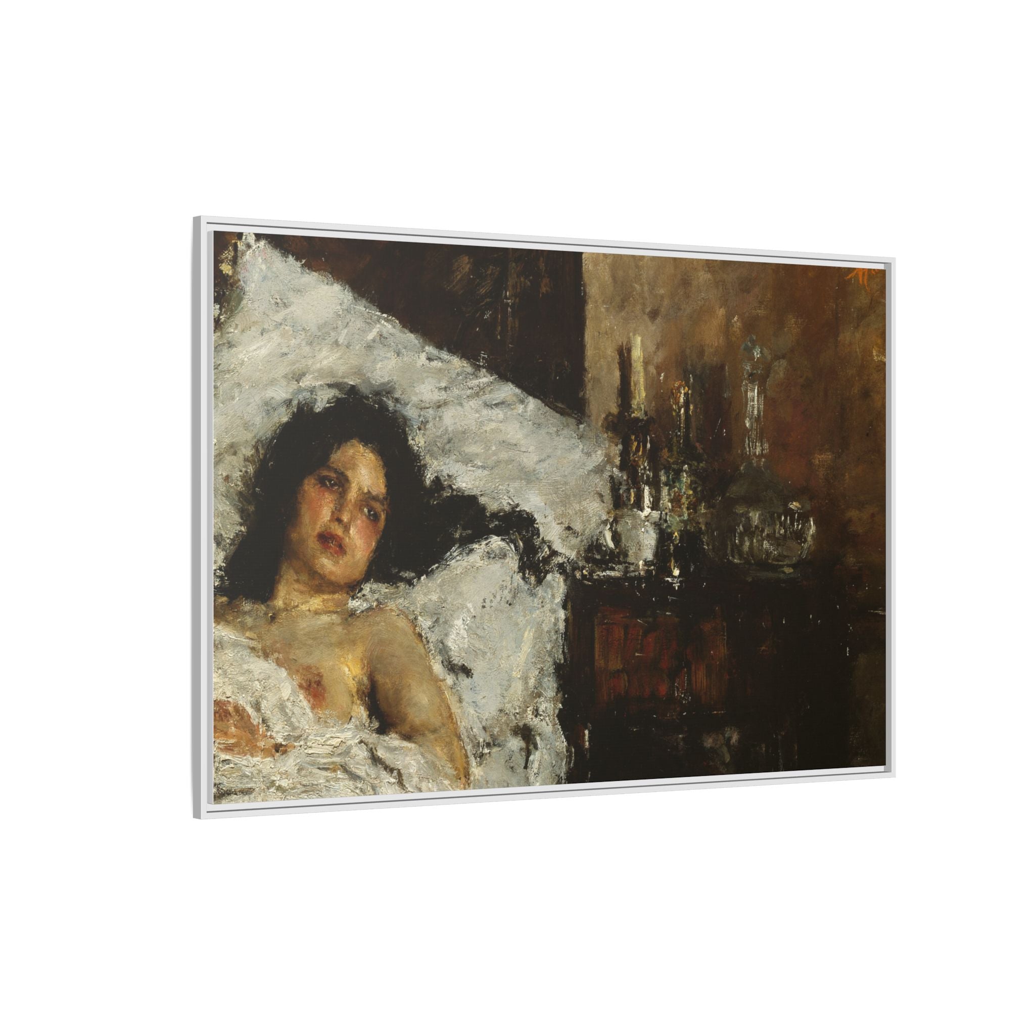 Resting by Antonio Mancini Framed Matte Canvas Wall Art Print
