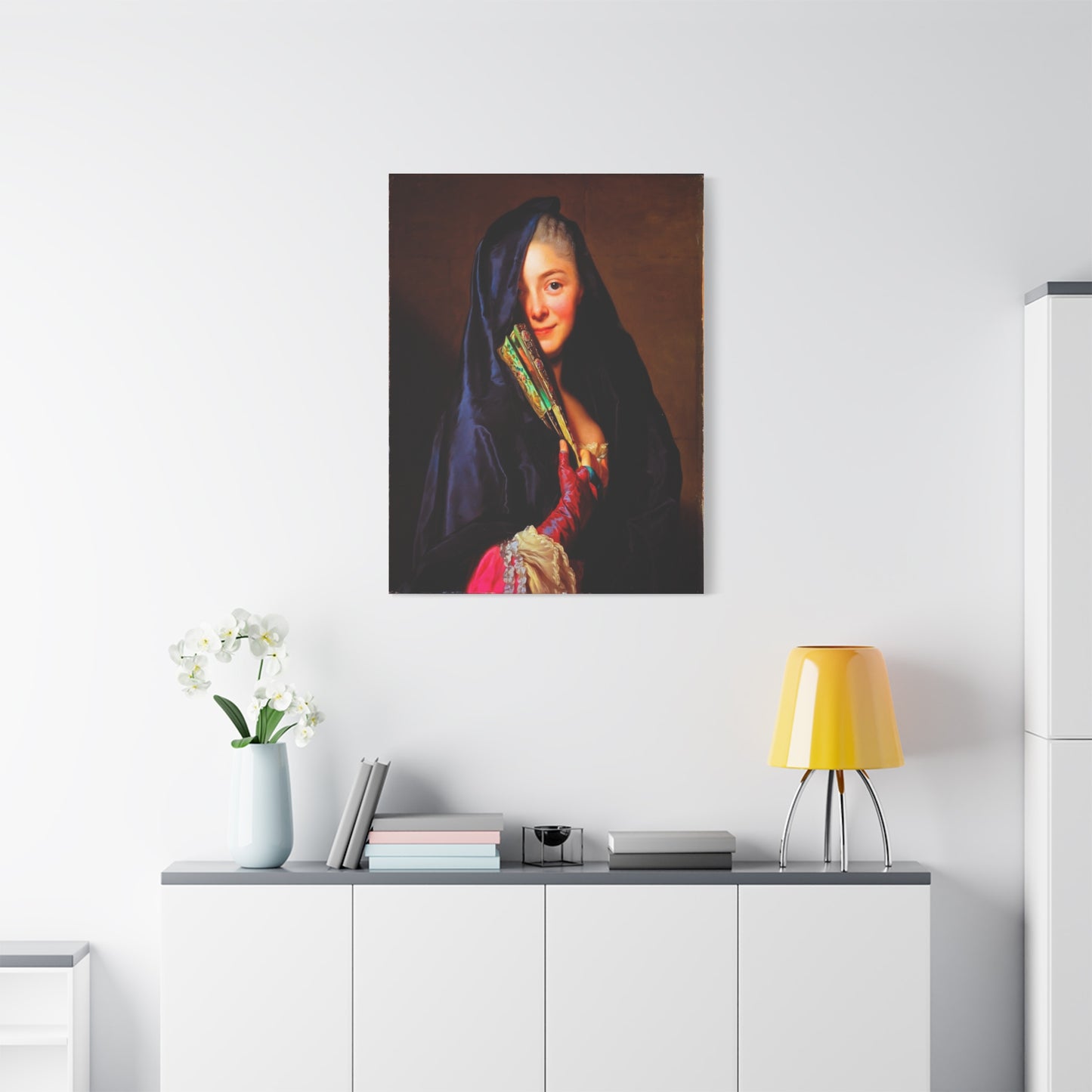 Vintage Portrait Canvas Print — Elegant Lady with Fan Matte Stretched Wall Art