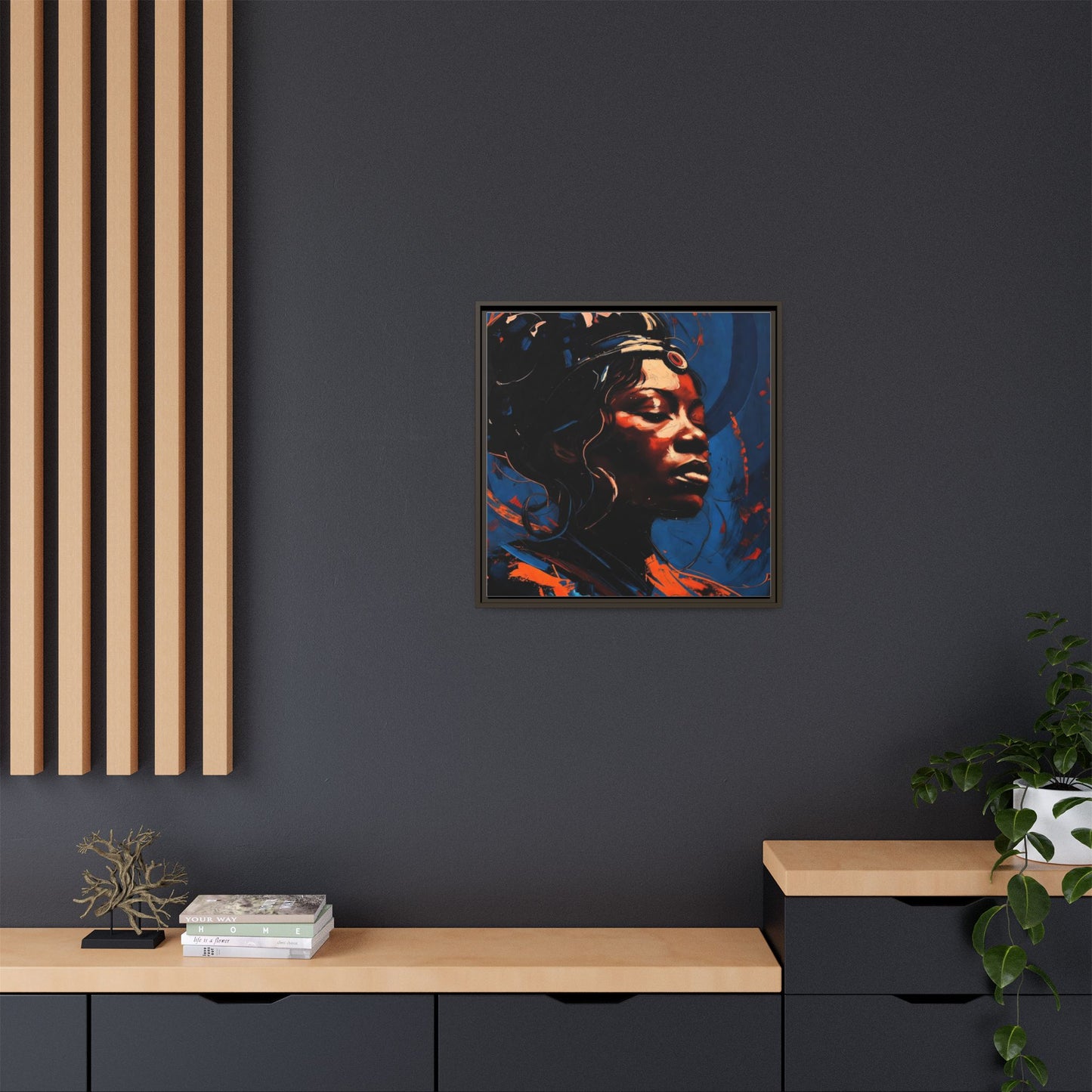 Framed Matte Canvas Art - Vibrant Portrait of a Black Woman (Multi-Color)