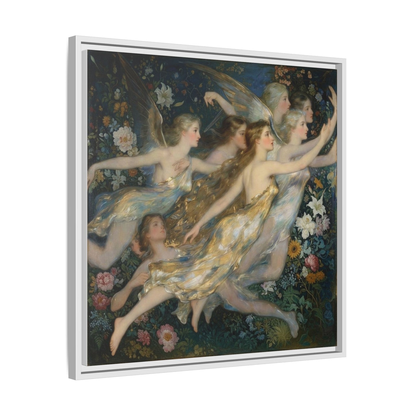 Framed Matte Canvas Wall Art — Vintage Fairies & Floral Painting