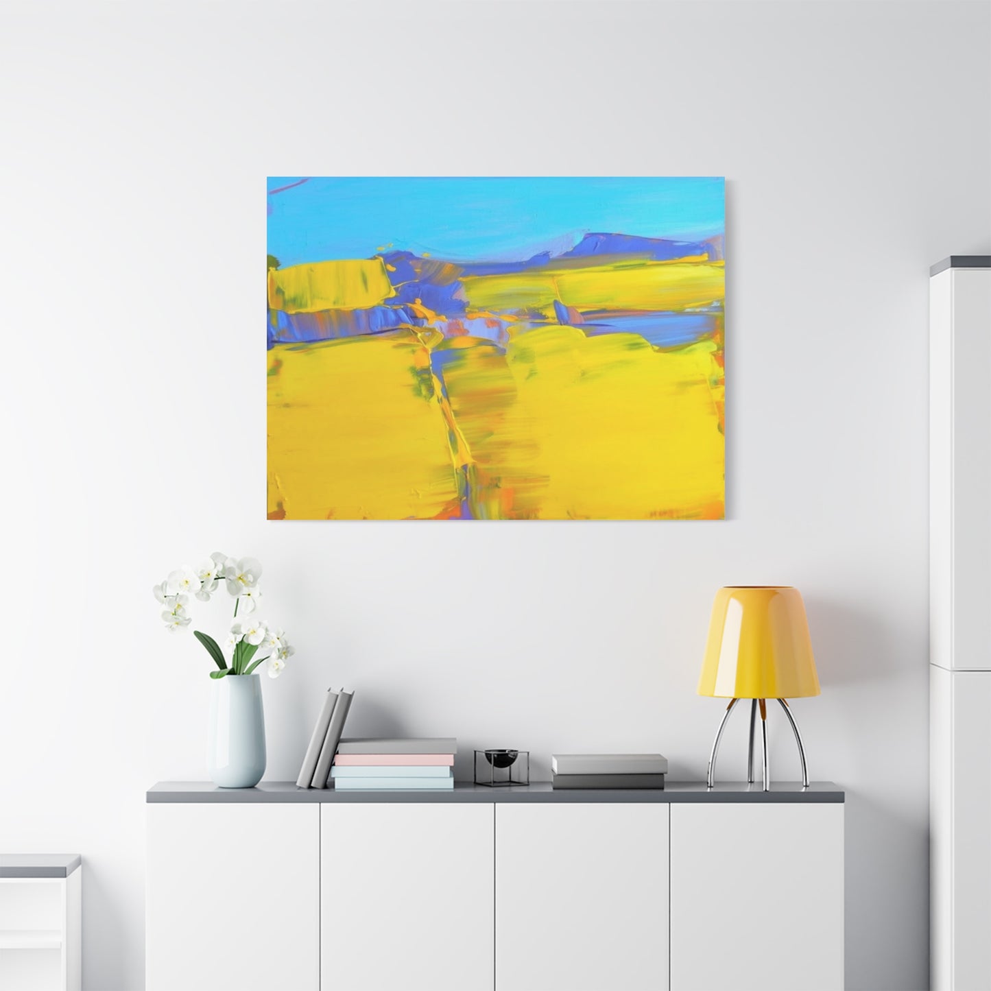 Abstract Yellow Field Canvas Wall Art  Vibrant Landscape Matte Stretched Canvas 1.25"