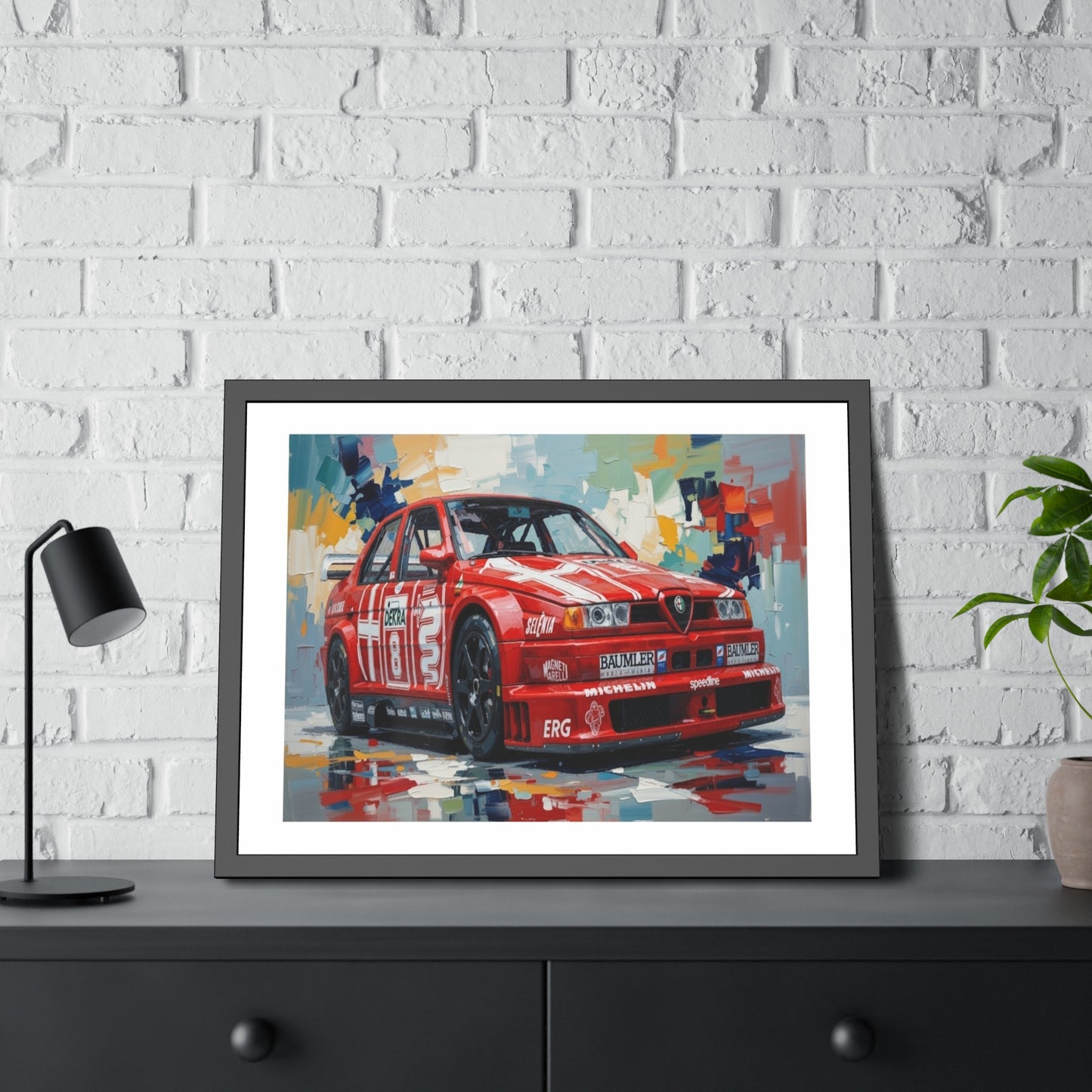 Race Car Framed Poster — Retro Red Racing Alfa Artwork