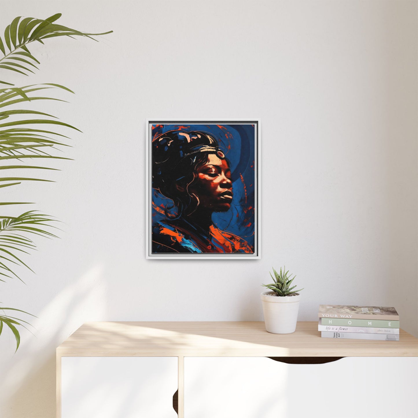 Framed Matte Canvas Art - Vibrant Portrait of a Black Woman (Multi-Color)