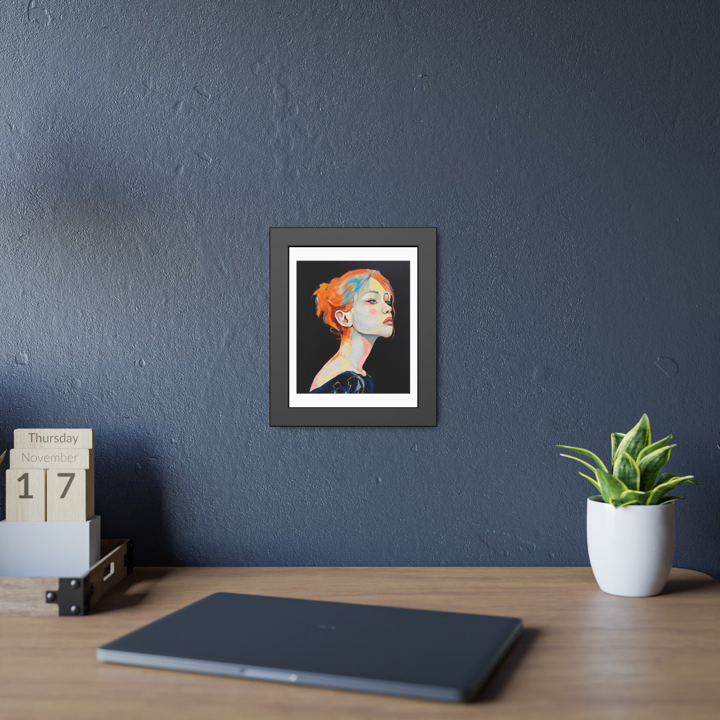 Framed Art Print — Colorful Portrait of Red‑Haired Woman
